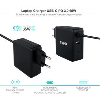 Tooq Cargador portátil conector USB-C 65W 2